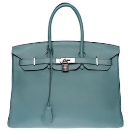 Hermès-Splendid Hermès Birkin handbag 35 cm in Sky blue Togo leather, palladium silver metal trim-Light blue