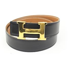 Hermès-Black x Brown x Gold 32mm Reversible H Logo Belt Kit-Other
