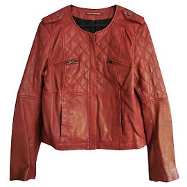 Comptoir Des Cotonniers Red Leather Biker Jacket Red