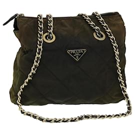 Prada-PRADA Chain Shoulder Bag Nylon Brown Auth ar7474-Brown