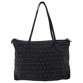 Fendi-FENDI Zucchino Canvas Tote Bag Dark Brown Auth rd2789-Dark brown