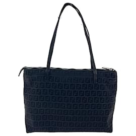 Fendi-FENDI Zucchino Canvas Tote Bag Black Auth rd2786-Black