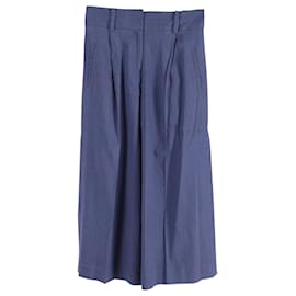 Diane Von Furstenberg-Diane Von Furstenberg Pantalon Évasé Court en Lin Bleu-Bleu