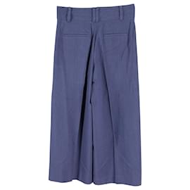 Diane Von Furstenberg-Pantalones capri acampanados en lino azul de Diane Von Furstenberg-Azul