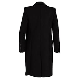 Balmain-Balmain Einreihiger Mantel aus schwarzer Wolle-Schwarz
