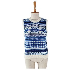 Baum und Pferdgarten Jumper Tank Weiß Blau Wolle Weiß Blau