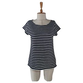 Top de algodão listrado azul e branco Mads Norgaard Branco Azul