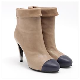 Chanel-*Chanel Coco Mark Leather Boots 36 1/2C Women's Beige-Beige