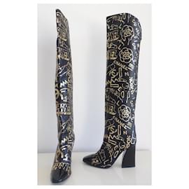 Chanel-Chanel thigh high boots pt.39-Black,Golden