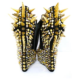 Giuseppe Zanotti-Giuseppe Zanotti maxi wedge bootie with crystal and spike detail-Black,Golden