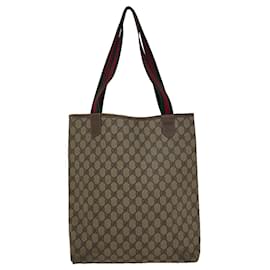 Gucci-GUCCI Web Sherry Line GG Canvas Tote Bag PVC Leather Beige Green Red Auth bs2040-Red,Beige,Green