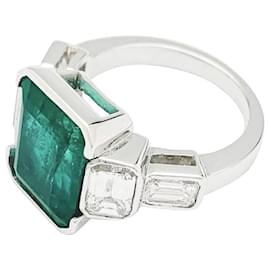 inconnue-White gold emerald ring, diamants.-Other