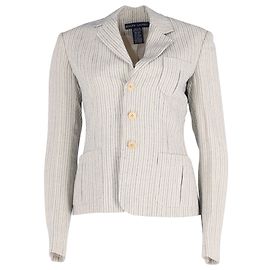Blazer a righe Ralph Lauren in cotone panna Bianco Crudo