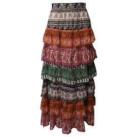 Gonna lunga a strati Zimmermann Amari stampata a vita alta in viscosa multicolore Multicolore