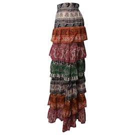 Zimmermann-Zimmermann Amari Printed High Rise Tiered Maxi Skirt in Multicolor Viscose-Multiple colors