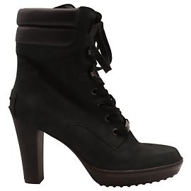Tod's Aspen Penny Lace Up Boots in Black Suede Black