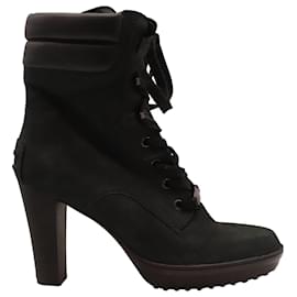 Tod's-Tod's Aspen Penny Lace Up Boots in Black Suede-Black