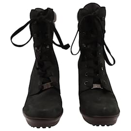 Tod's-Tod's Aspen Penny Lace Up Boots in Black Suede-Black