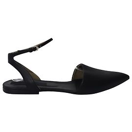 Proenza Schouler Pointed Ankle Strap Flat Sandals in Black Leather Black