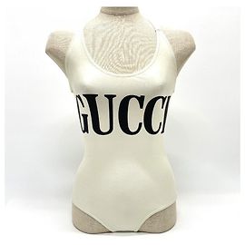 *Gucci 501899 Logo Back Cross Badeanzug Bademode Nylon Damen Elfenbein Andere