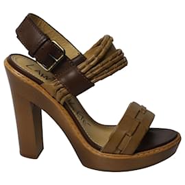 Lanvin-Lanvin Wooden Heels in Brown Leather-Brown