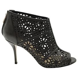 Paul Andrew-Paul Andrew Gaomi Cut-Out Peep-toe Ankle Boots in Black Leather-Black
