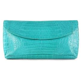 Autre Marque-Nancy Gonzales Turquoise Crocodile Flap Clutch Bag-Other