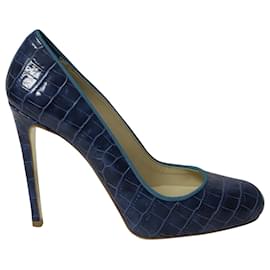 Stella Mc Cartney-Stella Mccartney Croc-Embossed Rounded High Pumps in Blue Leather-Blue