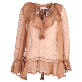 Zimmermann Transparentes Rüschentop aus brauner Seide Braun