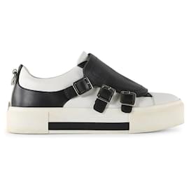 Alexander Mcqueen-Alexander McQueen White Leather Sneakers With Black Buckle Flap-White