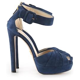 Prada-Prada Navy Blue Suede Platform Sandals-Blue,Navy blue
