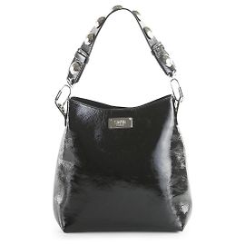 Borsa a spalla Sonia Rykiel in pelle verniciata nera con borchie Nero