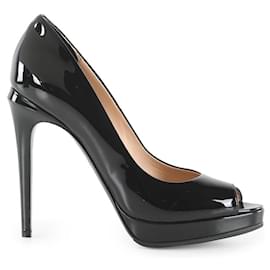 Fendi-Fendi Black Patent Leather Peep Toe Platform Pumps-Black