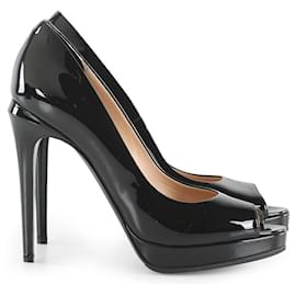 Fendi-Fendi Black Patent Leather Peep Toe Platform Pumps-Black