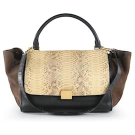 Céline-Celine Black & Brown Python Leather & Suede MediumTrapeze Bag-Multiple colors