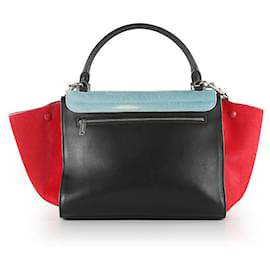 Céline-Celine Black Leather & Red/Blue Pony Hair Medium Trapeze Bag-Multiple colors