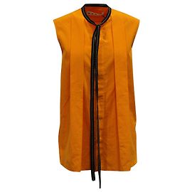 Marni Plissee-Frontbluse mit Halsschleife aus orangefarbener Baumwolle Orange