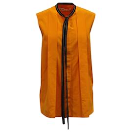 Marni-Marni Plissee-Frontbluse mit Halsschleife aus orangefarbener Baumwolle-Orange