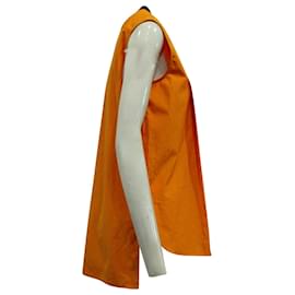 Marni-Marni Pleated Front Blouse with Neck Bow in Orange Cotton-Orange