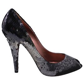 Décolleté Miu Miu con paillettes in pelle nera Nero