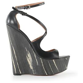 Alaïa Alaia Black Leather & Wood Platform Wedge Sandals Black