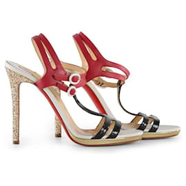 Christian Louboutin-Christian Louboutin Tri-Color Leather Glitter Heel Ankle Strap Sandals-Multiple colors