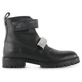 Christopher Kane Crystal Embellished Black Leather Biker Boots Black