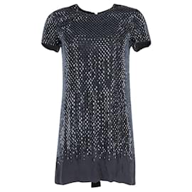 Gucci-Gucci Rautenförmiges, mit Steinen verziertes Hemdkleid aus schwarzer Seide-Schwarz