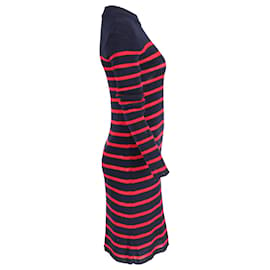 Isabel Marant-Isabel Marant Etoile Nautical Striped Knitted Dress in Navy Blue and Red Linen-Blue,Navy blue