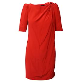 Maje-Maje Gathered Shoulder Detail Mini Dress in Red Silk-Red