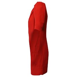 Maje-Maje Gathered Shoulder Detail Mini Dress in Red Silk-Red