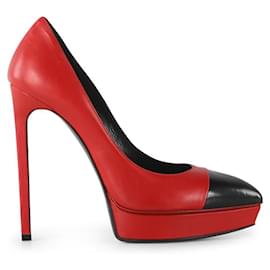 Saint Laurent-Saint Laurent Red Leather Pointy Pumps-Red