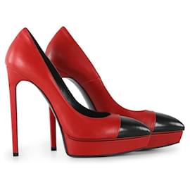 Saint Laurent-Saint Laurent Red Leather Pointy Pumps-Red
