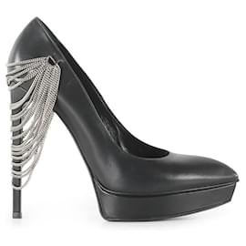 Saint Laurent-Saint Laurent Black Leather Janis Heels-Black
